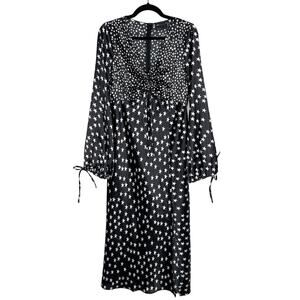 ASOS Maternity US 8 Black White Star Print Long Sleeve Maxi Dress Cinched VNeck